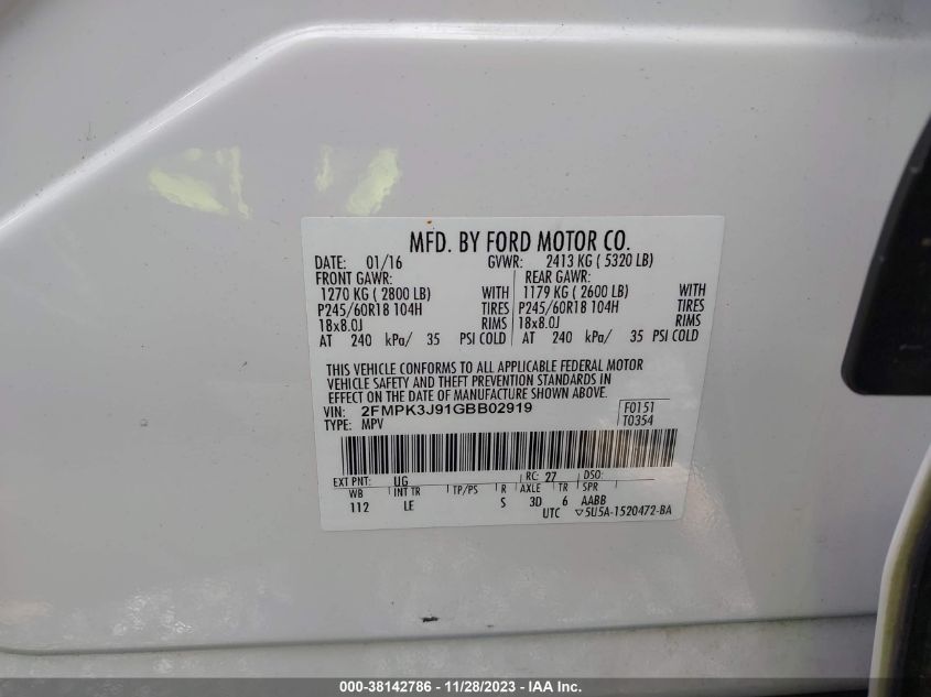 2016 FORD EDGE SEL - 2FMPK3J91GBB02919