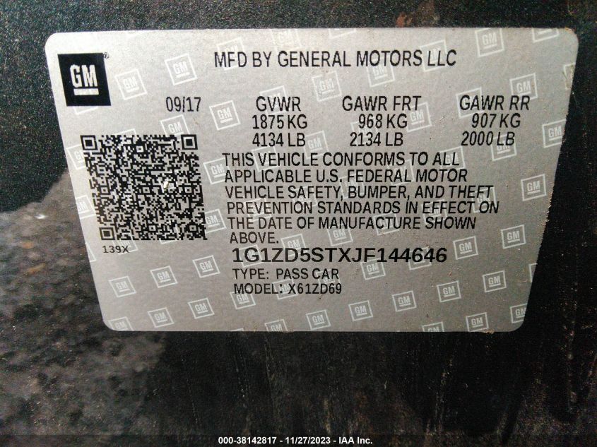 2018 CHEVROLET MALIBU LT - 1G1ZD5STXJF144646