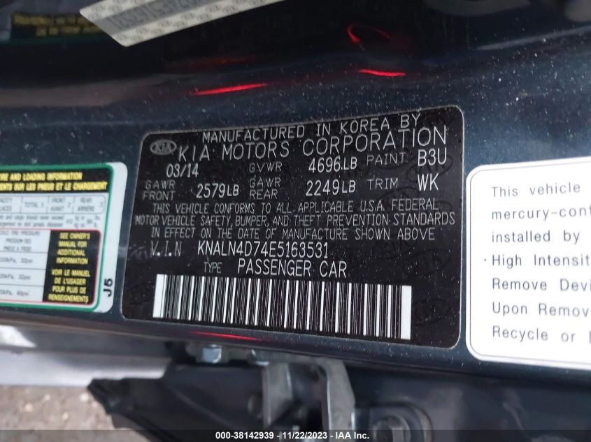 2014 KIA CADENZA PREMIUM KNALN4D74E5163531