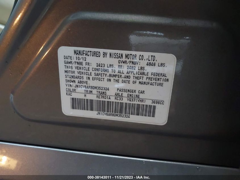 2013 INFINITI G37X X JN1CV6AR8DM352324