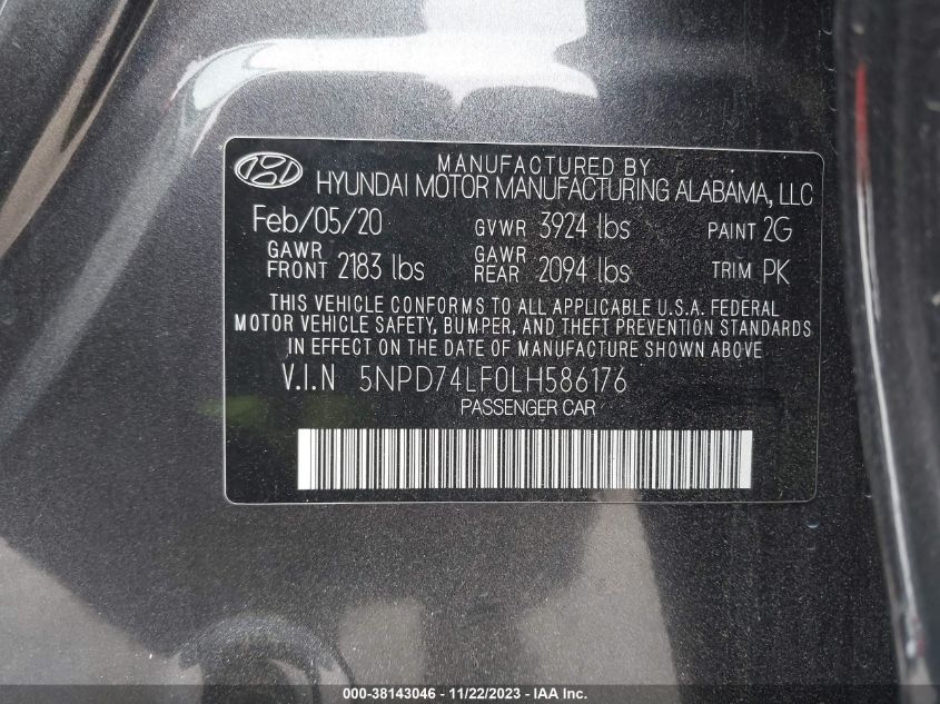 2020 HYUNDAI ELANTRA SE - 5NPD74LF0LH586176