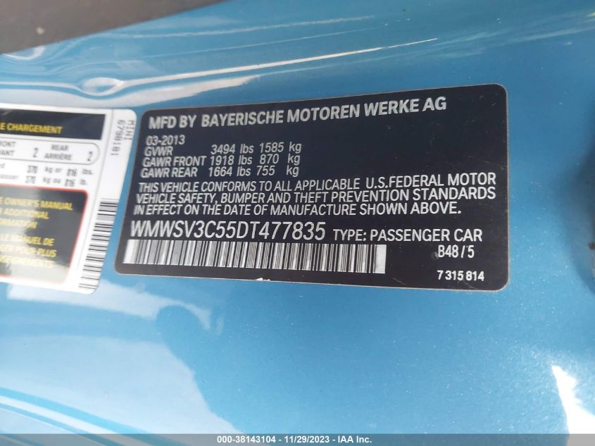 2013 MINI HARDTOP COOPER S - WMWSV3C55DT477835