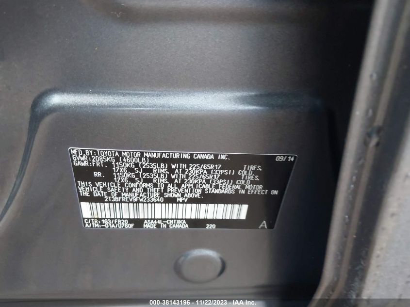 2015 TOYOTA RAV4 LE - 2T3BFREV9FW233640