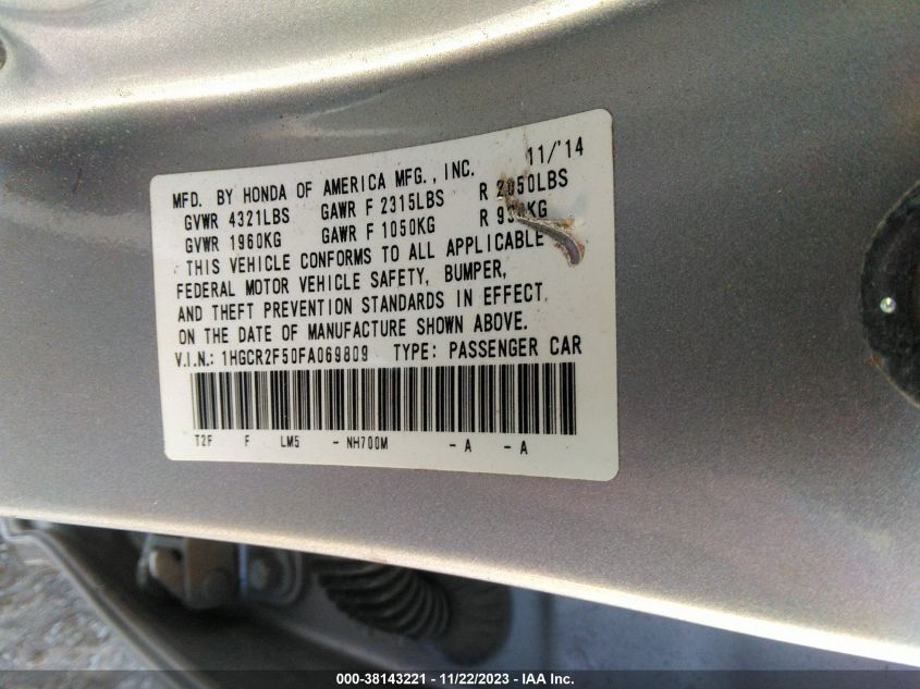 2015 HONDA ACCORD SPORT - 1HGCR2F50FA069809