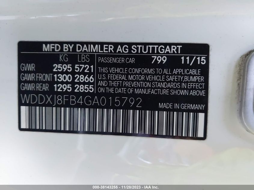 2016 MERCEDES-BENZ S 550 4MATIC WDDXJ8FB4GA015792