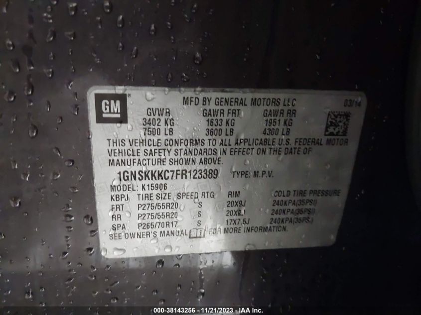 2015 CHEVROLET SUBURBAN 1500 LTZ 1GNSKKKC7FR123389