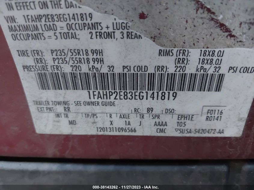2014 FORD TAURUS SEL - 1FAHP2E83EG141819