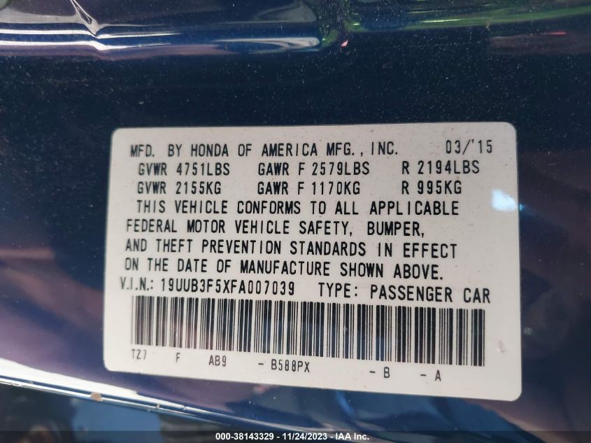2015 ACURA TLX V6 TECH - 19UUB3F5XFA007039