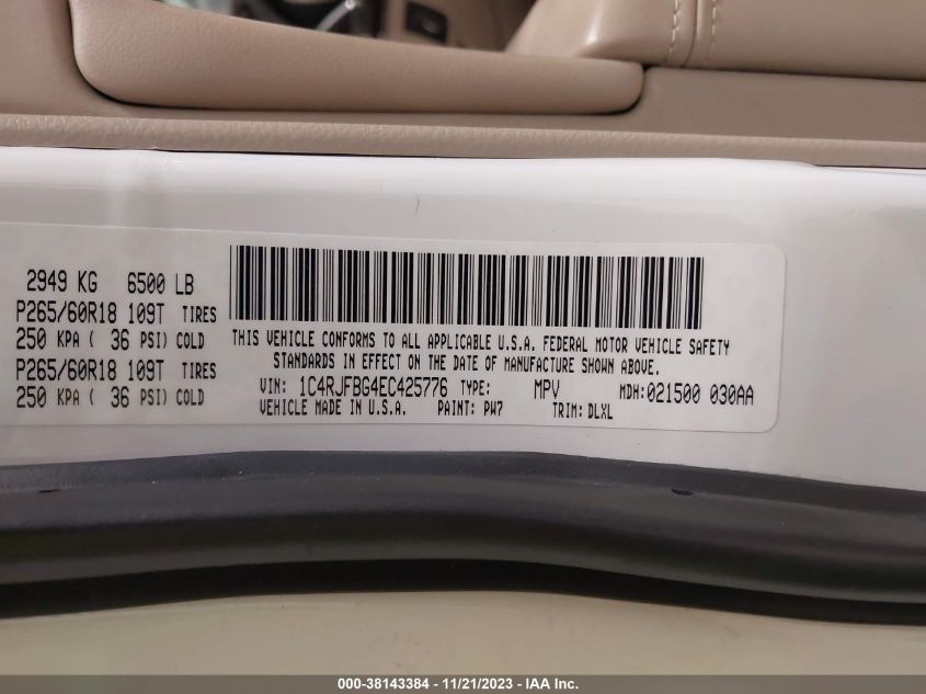 2014 JEEP GRAND CHEROKEE LIMITED - 1C4RJFBG4EC425776