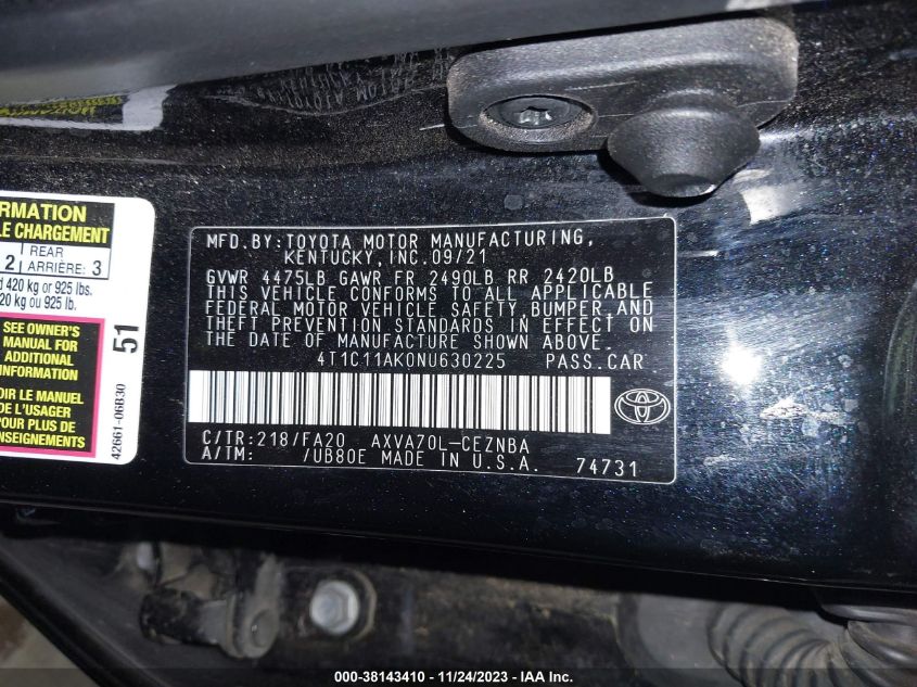 2022 TOYOTA CAMRY LE - 4T1C11AK0NU630225