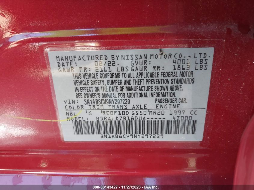 2022 NISSAN SENTRA SV XTRONIC CVT - 3N1AB8CV9NY297239
