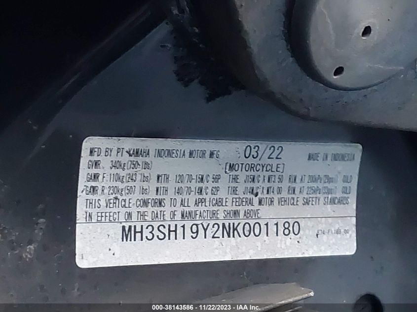 2022 YAMAHA CZD300 A MH3SH19Y2NK001180