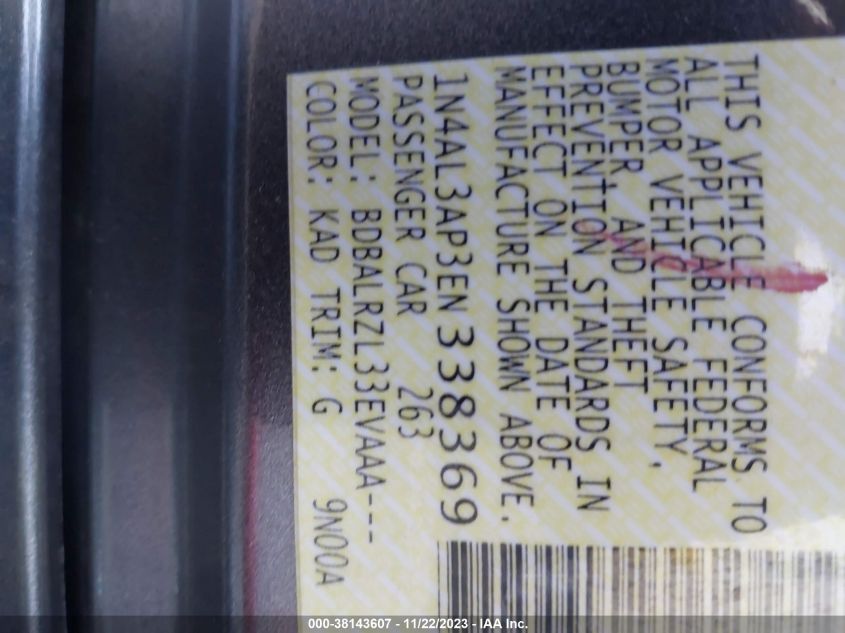 2014 NISSAN ALTIMA 2.5/S/SV/SL - 1N4AL3AP3EN338369