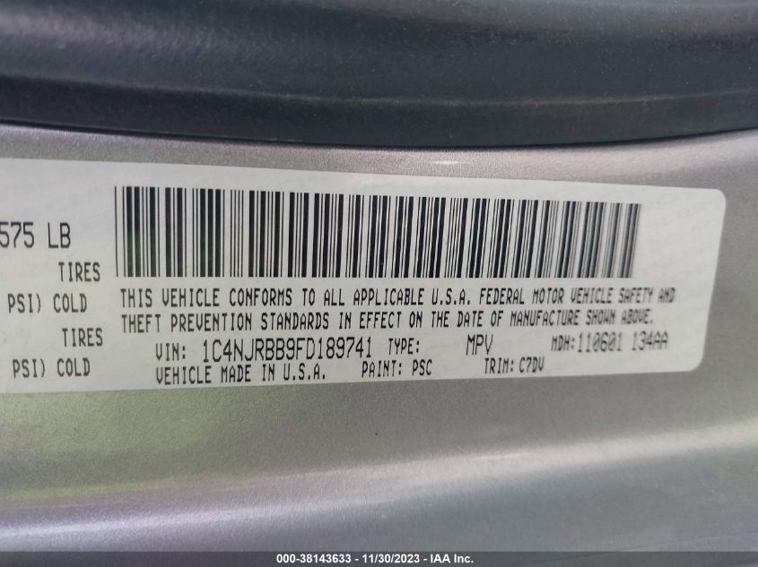 2015 JEEP PATRIOT SPORT - 1C4NJRBB9FD189741