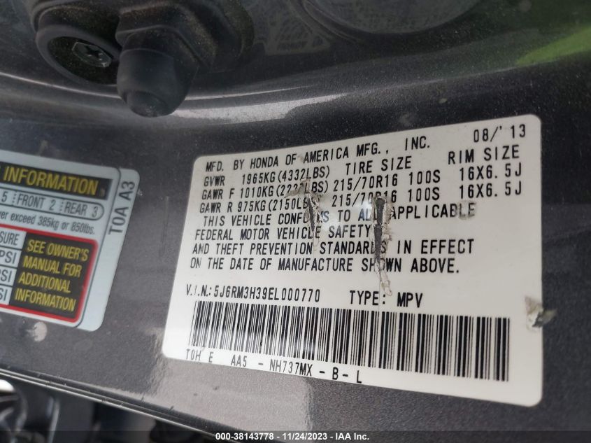 2014 HONDA CR-V LX - 5J6RM3H39EL000770