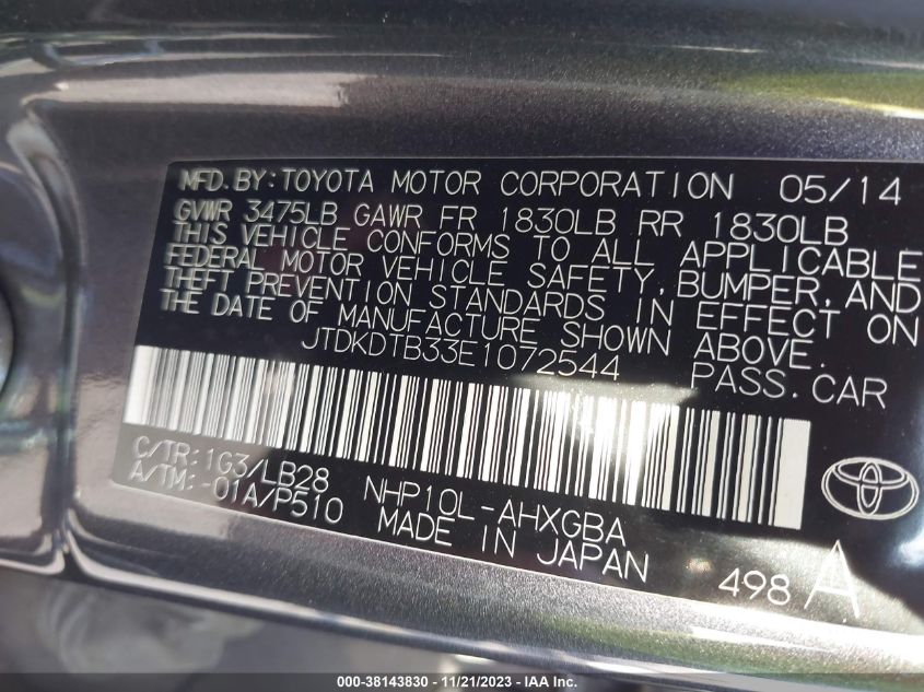 2014 TOYOTA PRIUS C FOUR - JTDKDTB33E1072544