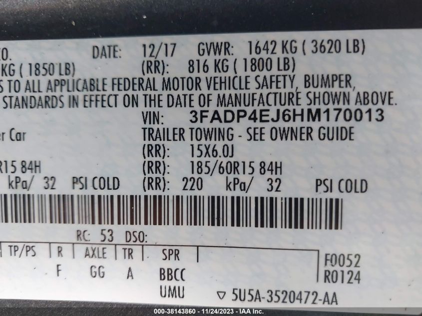 2017 FORD FIESTA SE - 3FADP4EJ6HM170013