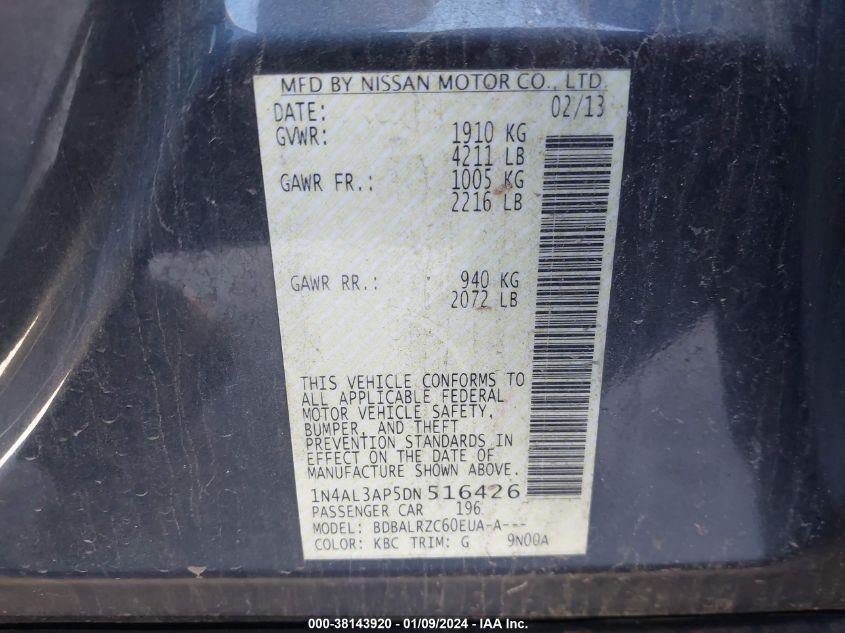 2013 NISSAN ALTIMA 2.5 S - 1N4AL3AP5DN516426