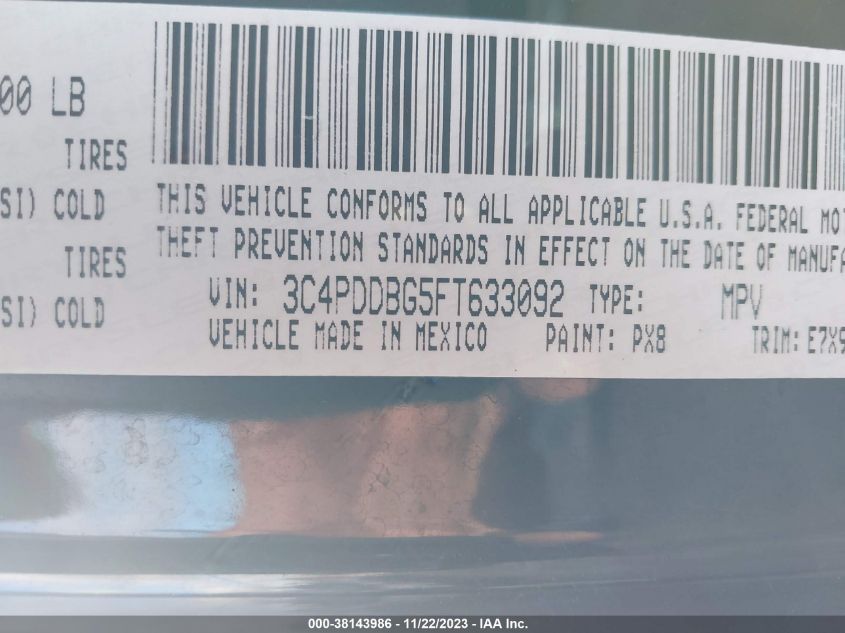 2015 DODGE JOURNEY SXT - 3C4PDDBG5FT633092