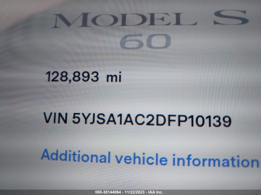 2013 TESLA MODEL S 5YJSA1AC2DFP10139