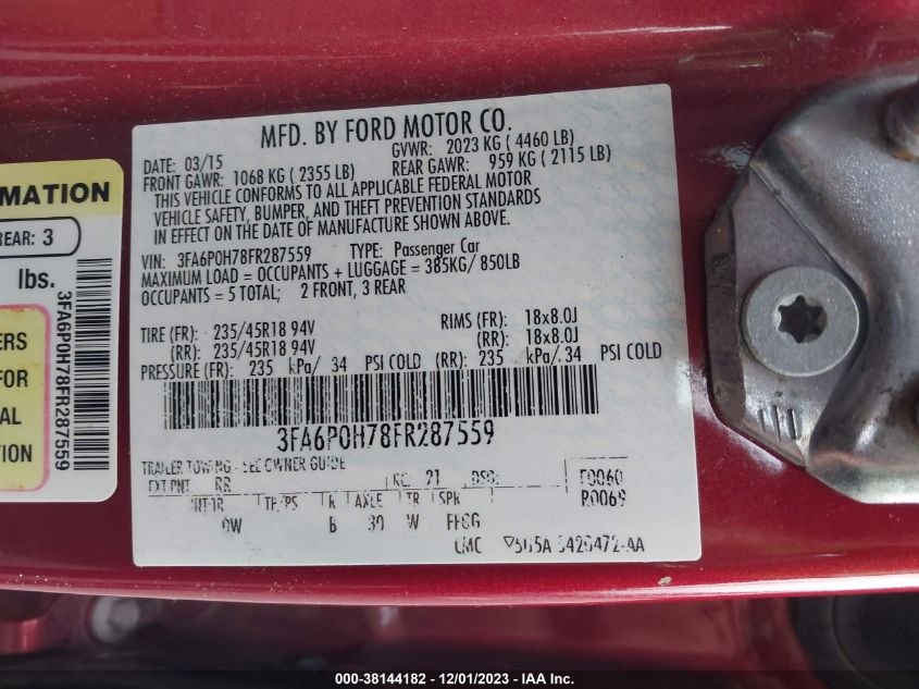 2015 FORD FUSION SE - 3FA6P0H78FR287559