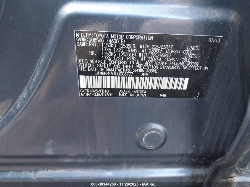 2013 TOYOTA RAV4 LE - JTMBFREV1DD003777