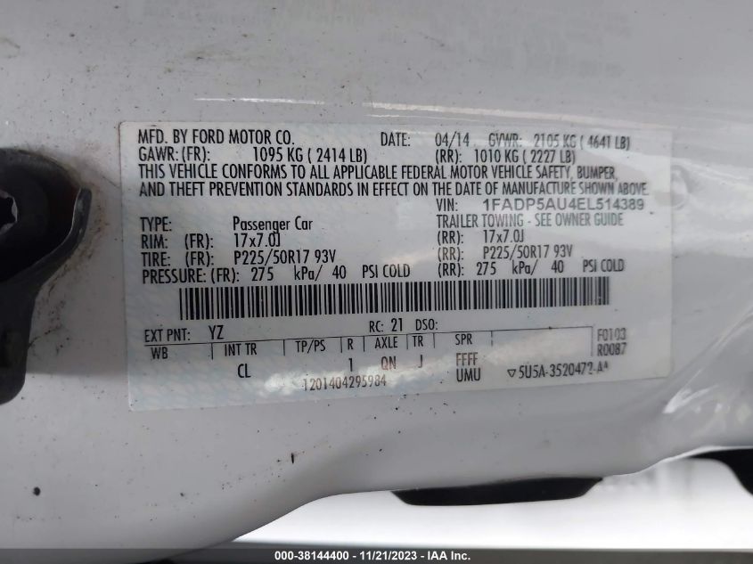 2014 FORD C-MAX HYBRID SE - 1FADP5AU4EL514389