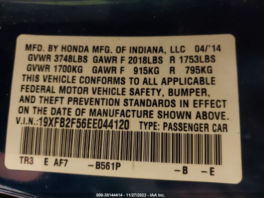 2014 HONDA CIVIC LX - 19XFB2F56EE044120