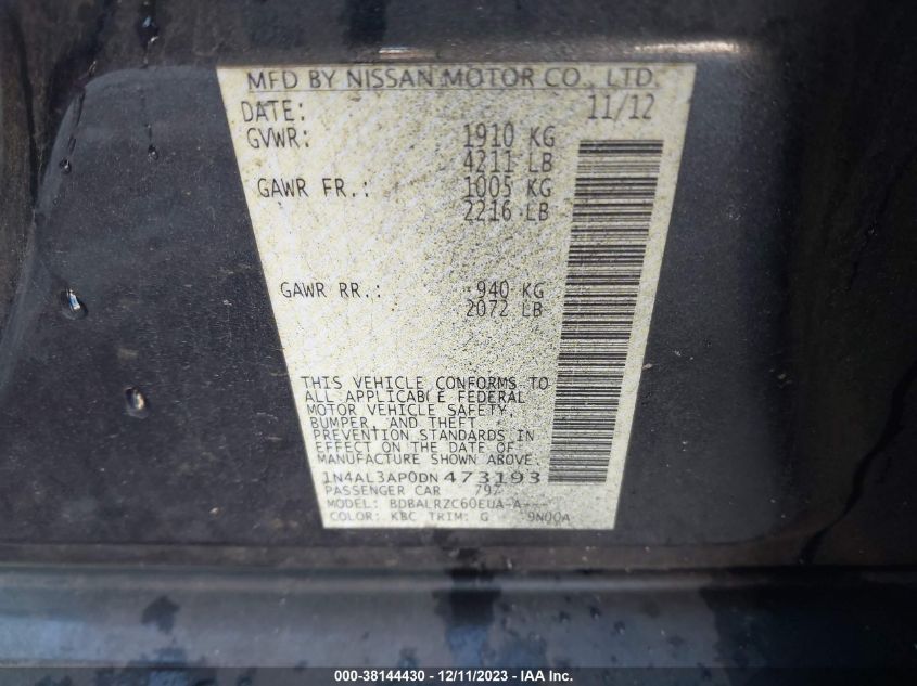 2013 NISSAN ALTIMA 2.5 S - 1N4AL3AP0DN473193