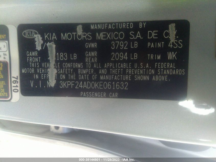 2019 KIA FORTE LXS - 3KPF24AD0KE061632