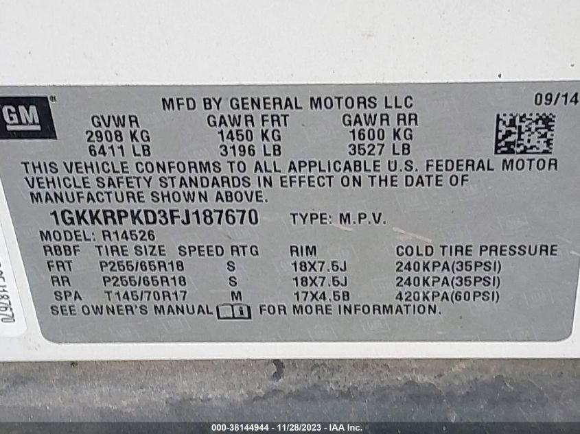 2015 GMC ACADIA SLE - 1GKKRPKD3FJ187670