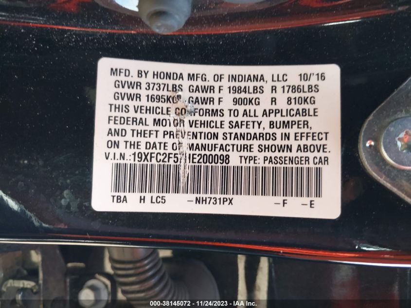 2017 HONDA CIVIC LX - 19XFC2F57HE200098