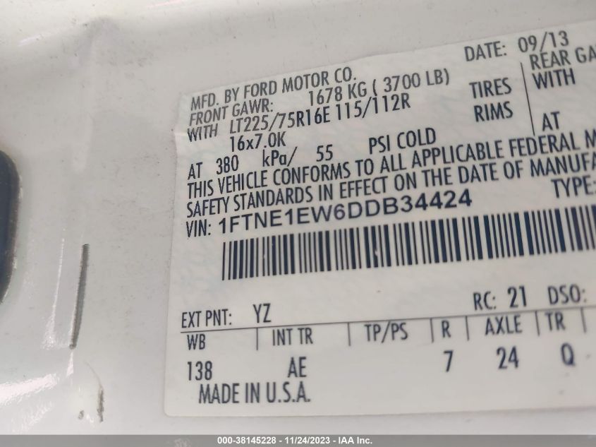 2013 FORD E-150 COMMERCIAL - 1FTNE1EW6DDB34424