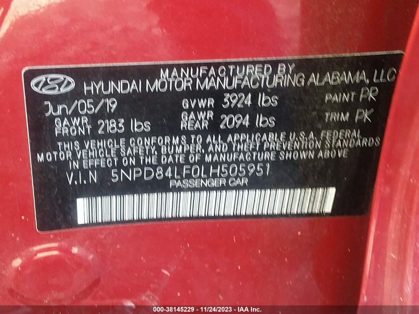 2020 HYUNDAI ELANTRA SEL/VALUE/LIMITED - 5NPD84LF0LH505951