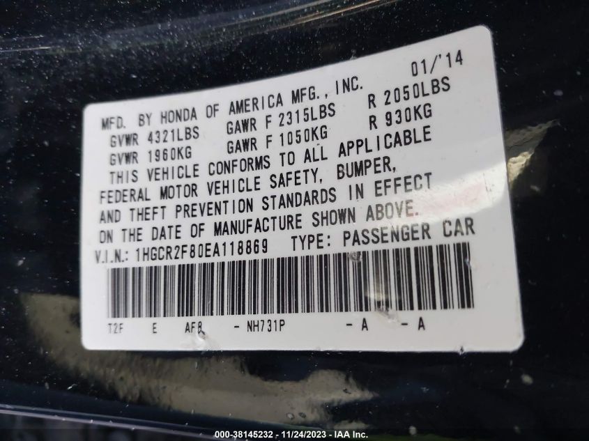 2014 HONDA ACCORD EXL - 1HGCR2F80EA118869