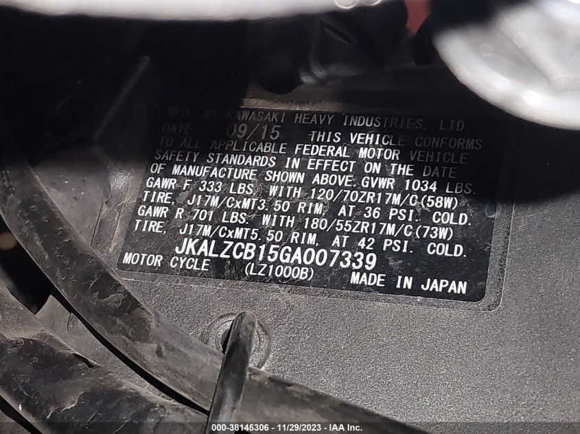 2016 KAWASAKI LZ1000 B - JKALZCB15GA007339