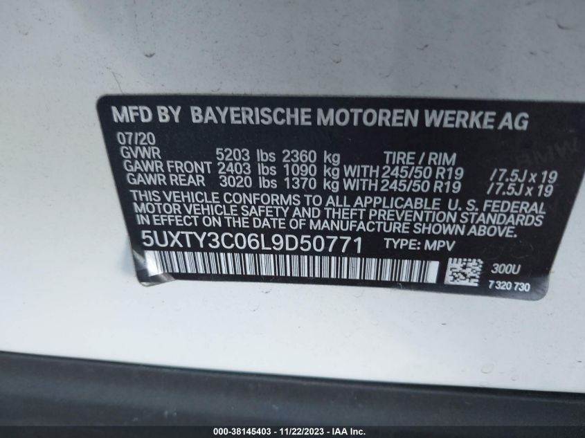 5UXTY3C06L9D50771 2020 BMW X3, photo no. 10