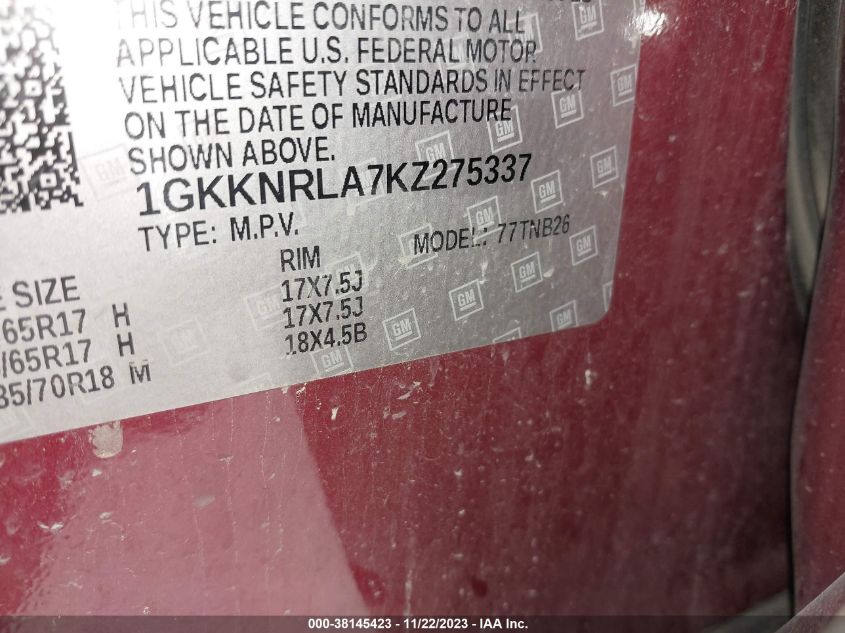 2019 GMC ACADIA SLE - 1GKKNRLA7KZ275337