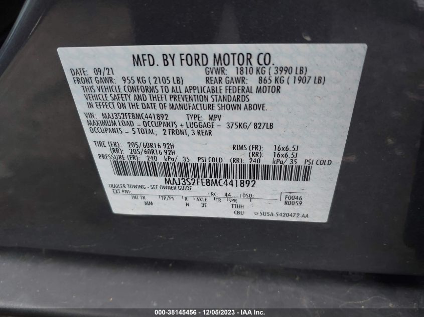 2021 FORD ECOSPORT S - MAJ3S2FE8MC441892