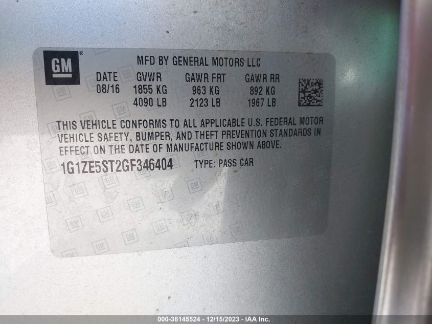2016 CHEVROLET MALIBU LT - 1G1ZE5ST2GF346404