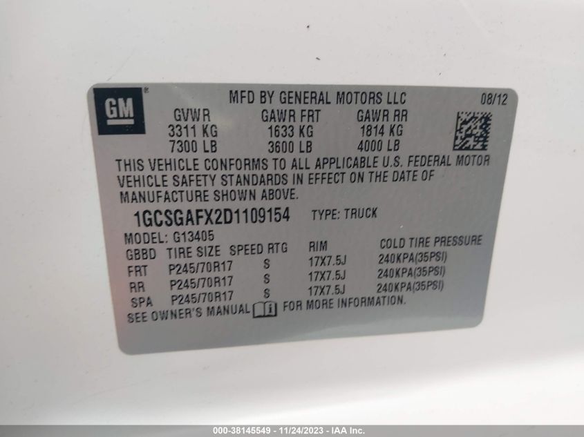 2013 CHEVROLET EXPRESS 1500 WORK VAN - 1GCSGAFX2D1109154