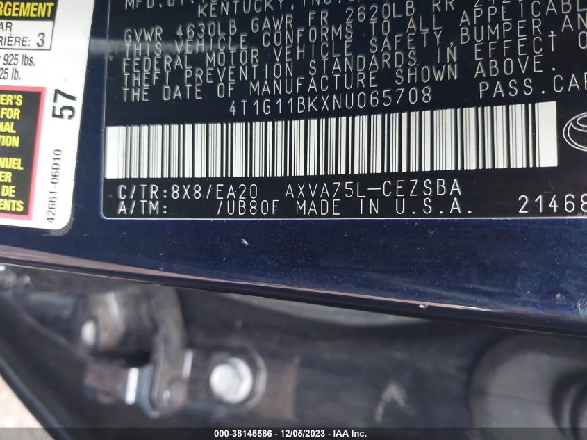 2022 TOYOTA CAMRY SE AWD - 4T1G11BKXNU065708