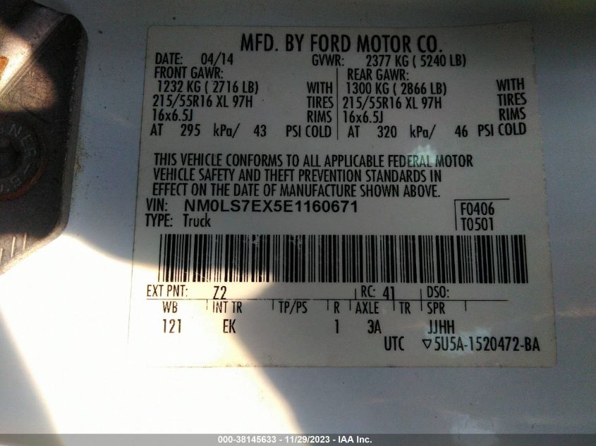 2014 FORD TRANSIT CONNECT XL - NM0LS7EX5E1160671