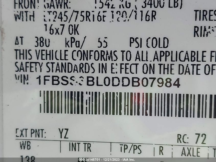 2013 FORD E-350 SUPER DUTY XLT - 1FBSS3BL0DDB07984