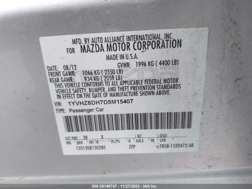 2013 MAZDA MAZDA6 I TOURING - 1YVHZ8DH7D5M15407