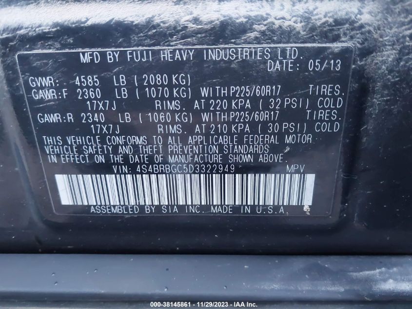 2013 SUBARU OUTBACK 2.5I PREMIUM - 4S4BRBGC5D3322949