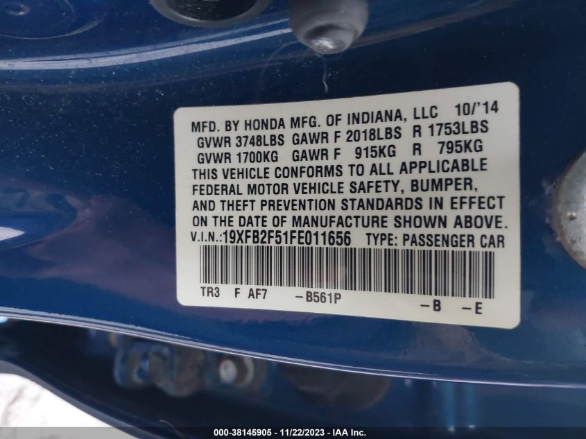 2015 HONDA CIVIC LX - 19XFB2F51FE011656