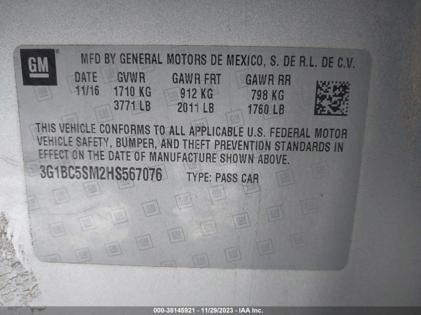 2017 CHEVROLET CRUZE LS - 3G1BC5SM2HS567076