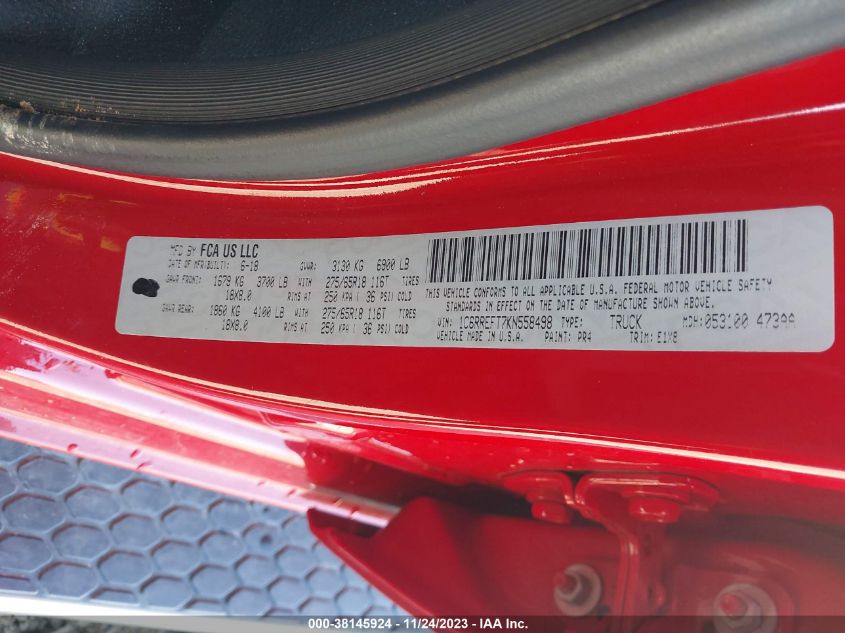 2019 RAM 1500 BIG HORN - 1C6RREFT7KN558498
