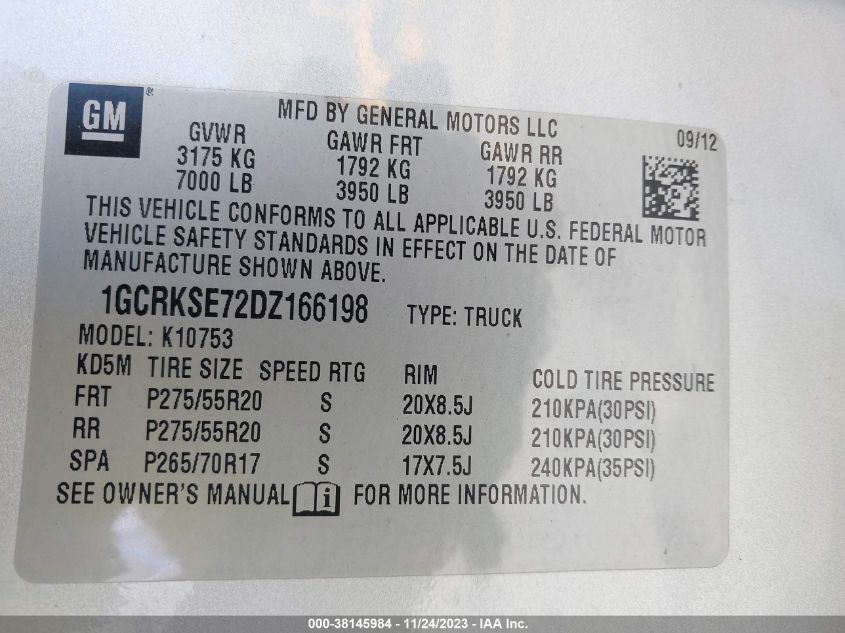 2013 CHEVROLET SILVERADO 1500 LT - 1GCRKSE72DZ166198